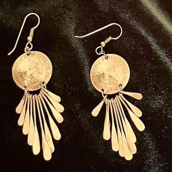 Banco Central De Reserva Del Peru 1976 Sterling Silver Dangle Earrings Boho Chic - Picture 11 of 17